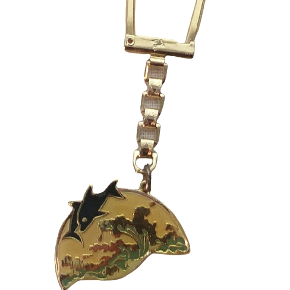 Gold tone Enamel Dolphin Ocean Keychain Fob